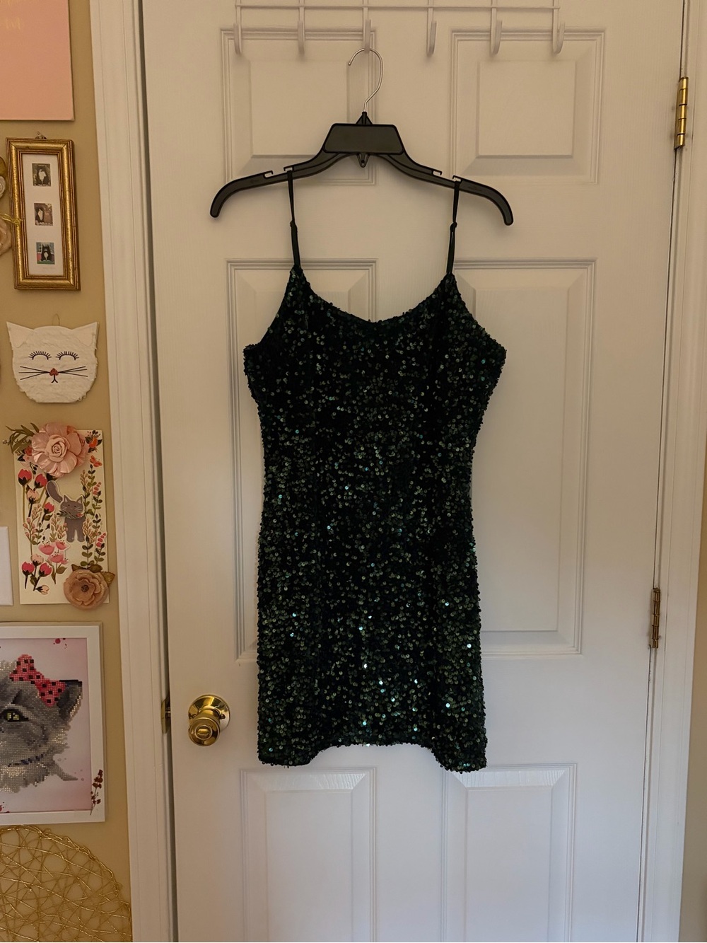 Sequin Spaghetti Strap Mini Dress - Emerald Green Sparkle